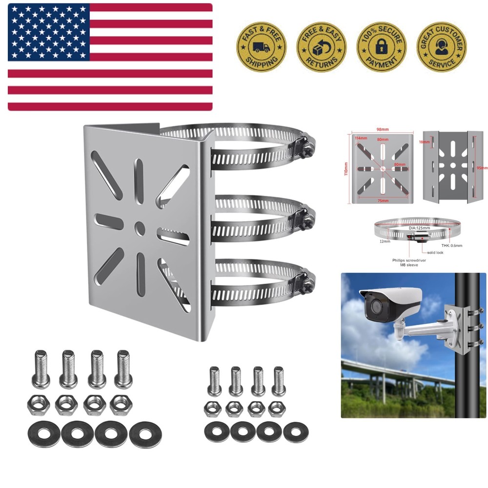 Universal Vertical Pole Mount for Security Camera, Stainless Steel Mounting C...