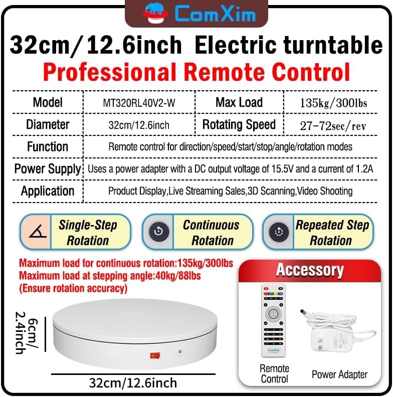 12.6In/32cm Rotating Platform, 350lbs Capacity Motorized Electric Turntable