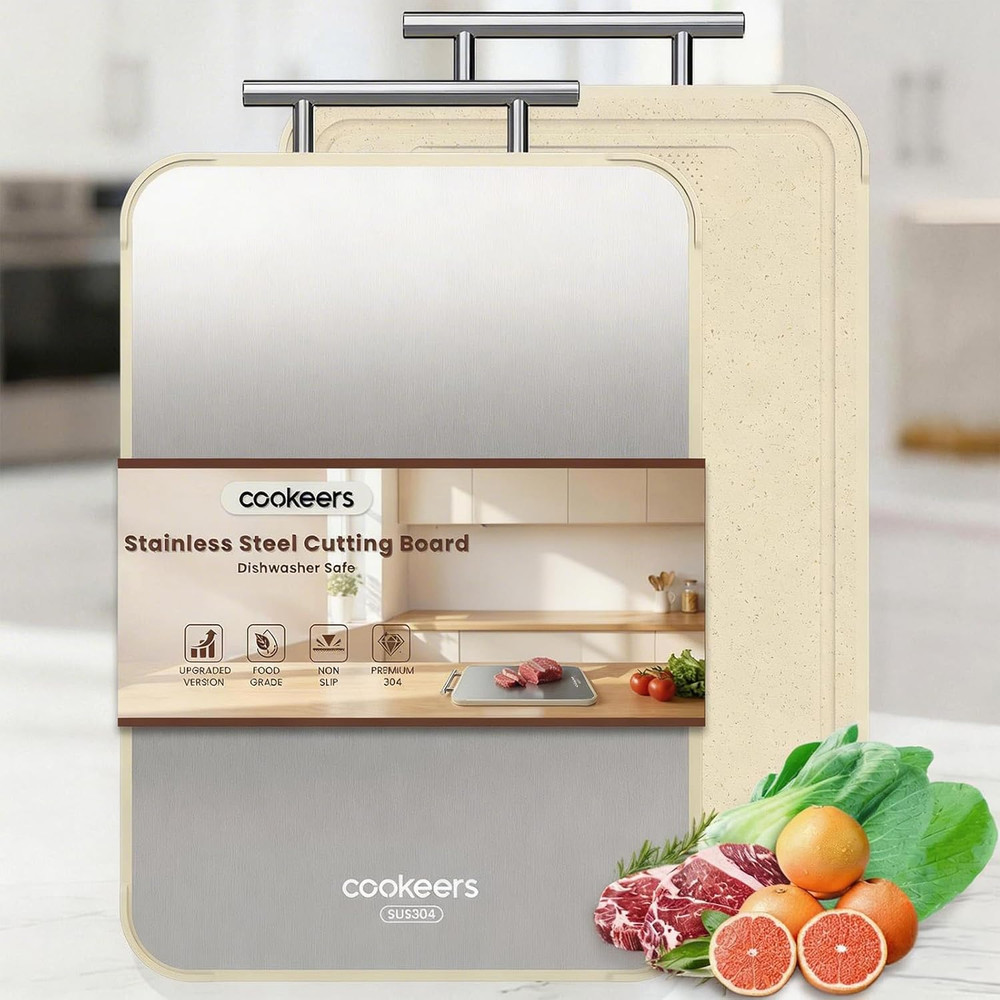 Double-Sided Stainless Steel Cutting Board - Dishwasher Safe, 15.8"x10.2