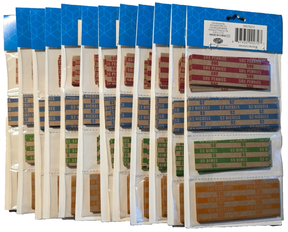 Write Co 480 PCS Assorted Flat Coin Roll Wrappers