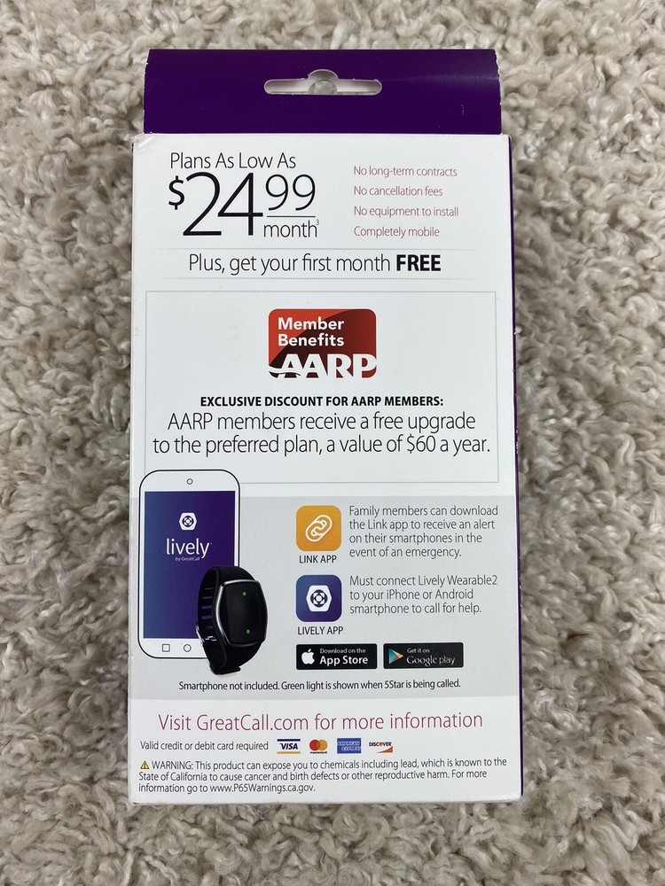 NEW Lively Wearable2 Mobile Medical Alert Plus Step Tracker Fall Detection NEW