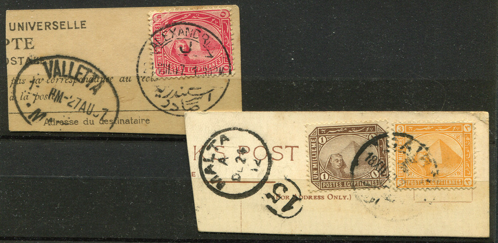 MALTA (25332): 1907/12 from Egypt postmark/cancel KE7