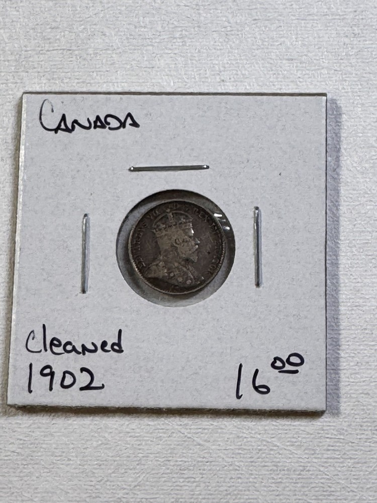 1902 Canada 5 Cents Silver Coin Cleaned