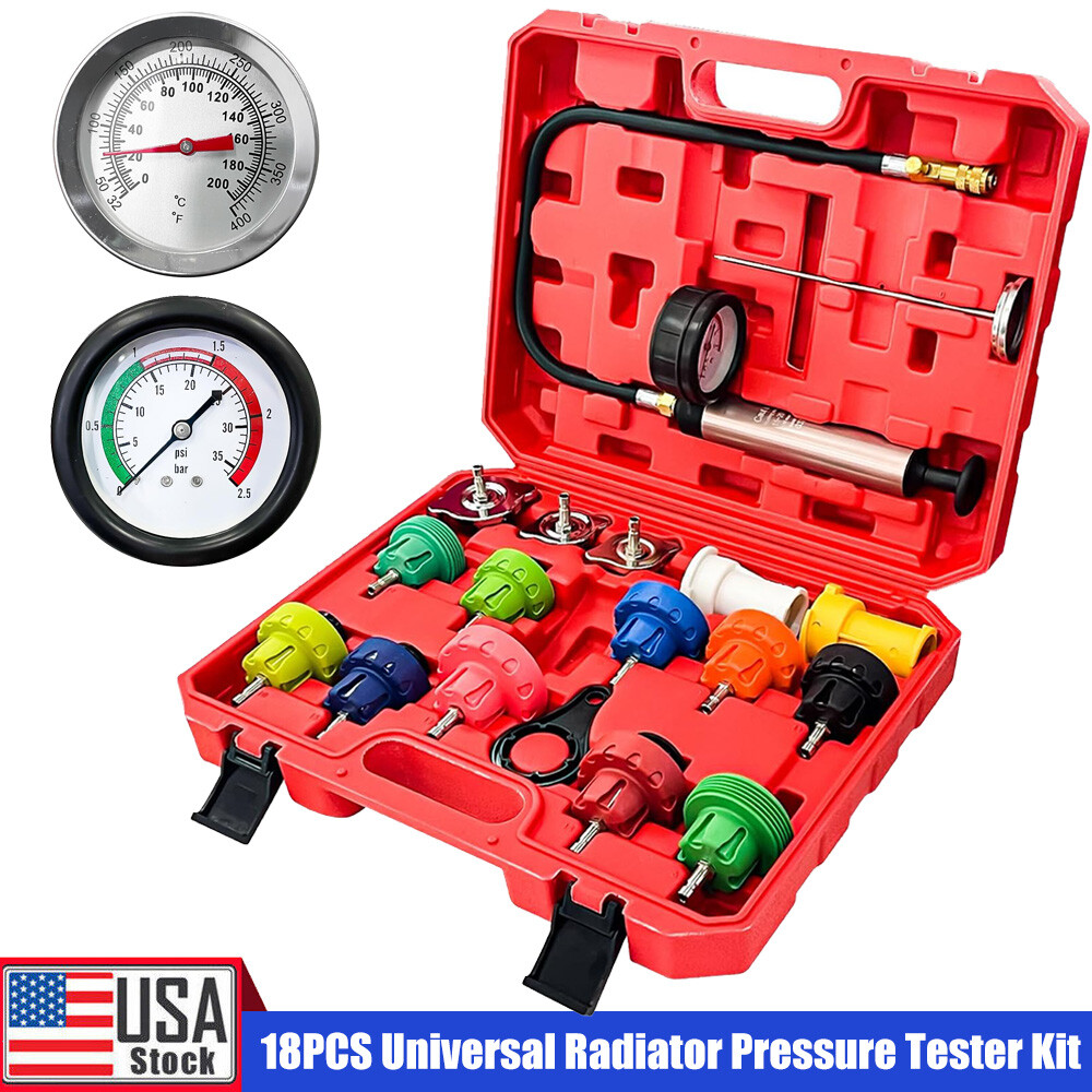 18pcs Universal Radiator Pressure Tester Kit Coolant Vacuum Type Cooling System