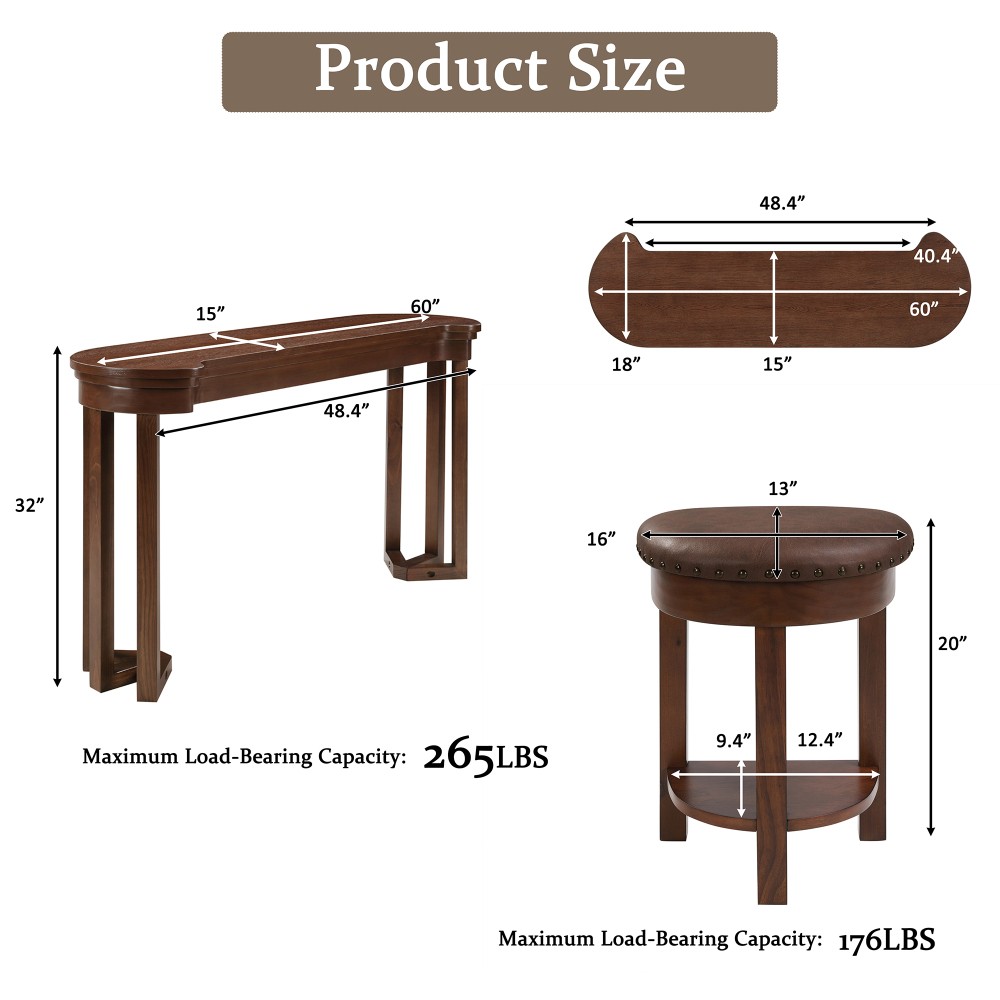 4 Piece Bar Table Set with3 PU Upholstered Bar Stools Breakfast Table
