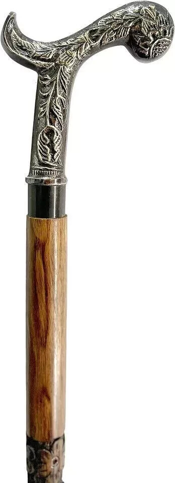 Vintage Brass Handle Foldable Cane – Wooden Walking Stick Gift.