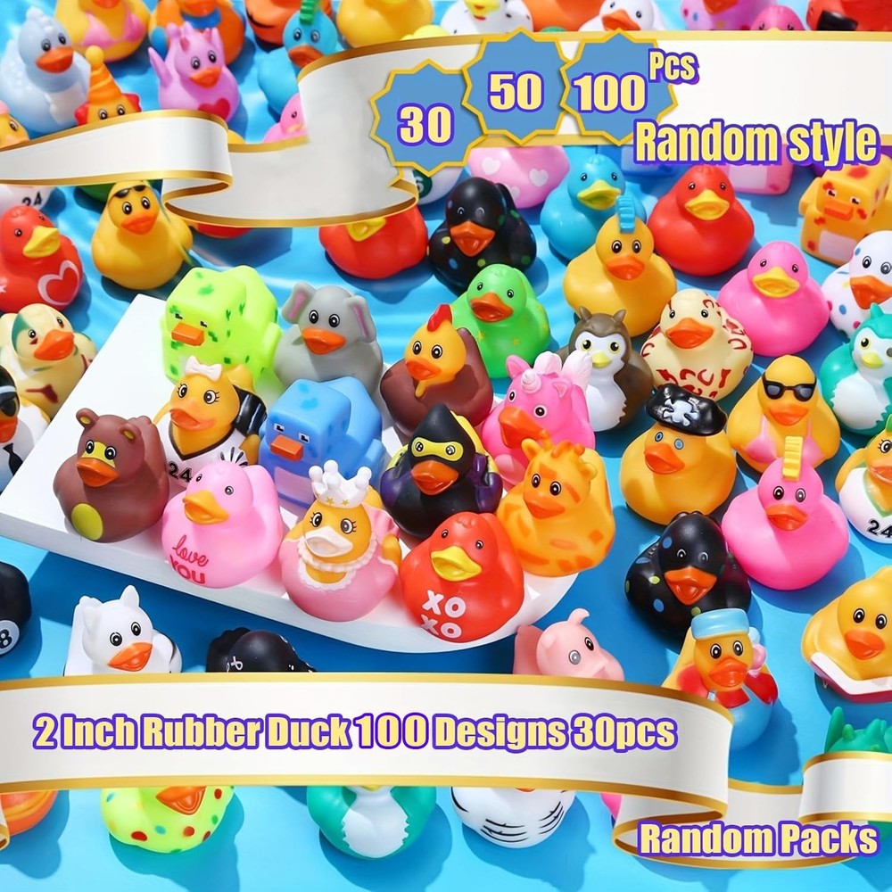LINICE 30 Pcs Rubber Ducks, Random Assortment Ducks Bulk, Small, Multicolor