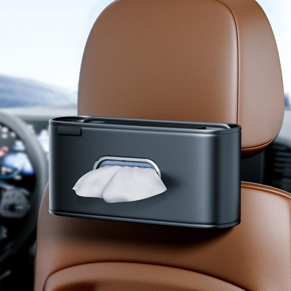 Premium PU Leather Car Tissue Holder - Fits Standard Rectangular Tissue Boxes