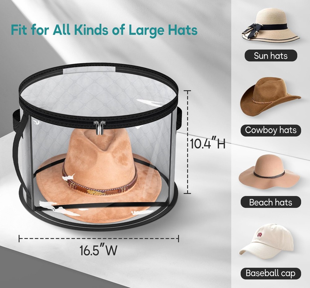 Sturdy Clear Hat Organizer for 7 Caps, Large Capacity Cow Hat Box, Grey