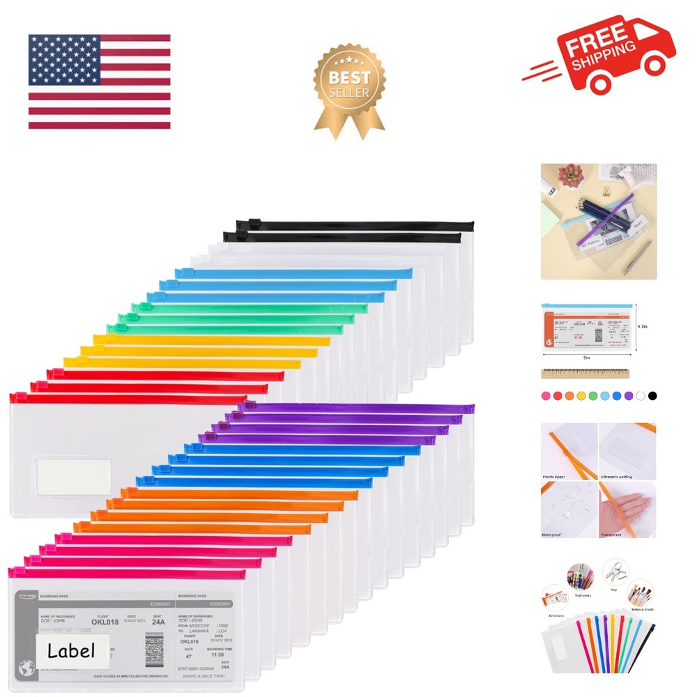 32pcs Poly Zip Envelope, Reusable Envelopes, Pencil Case Bulk, Bill Bag, 9'' ...