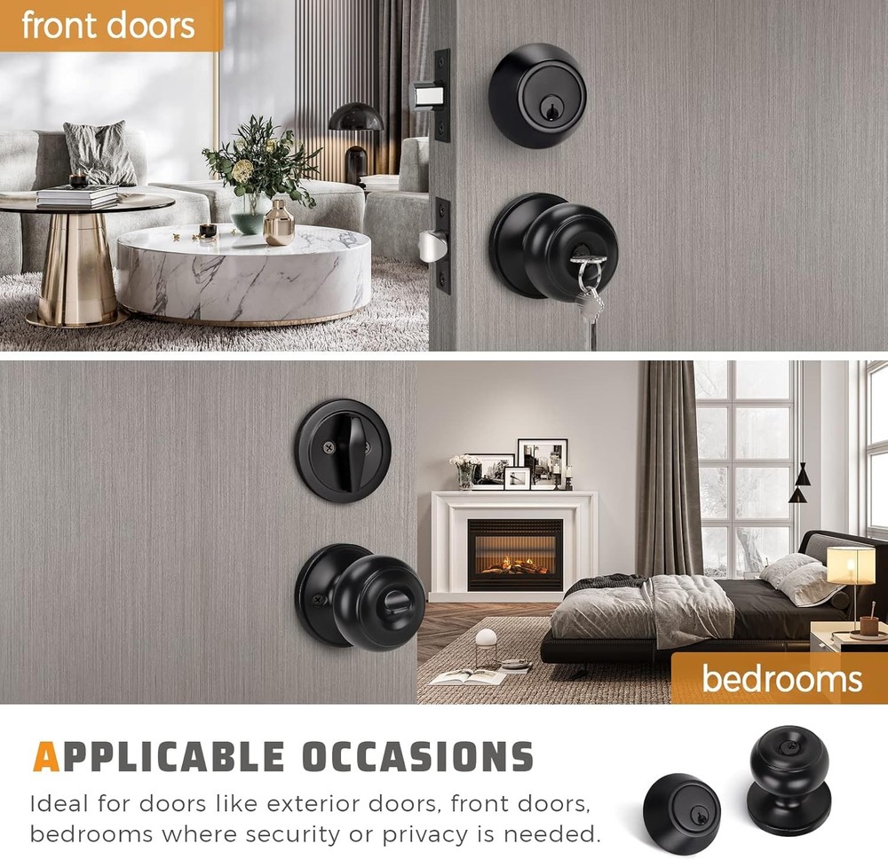 KNOBWELL 3 Pack Keyed Alike Entry Door Knobs and Single 3 Pack, Black