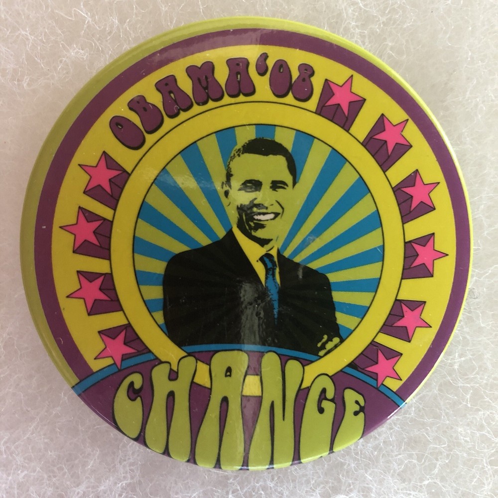 Obama ‘08 Change   2 1/4” pinback button pin