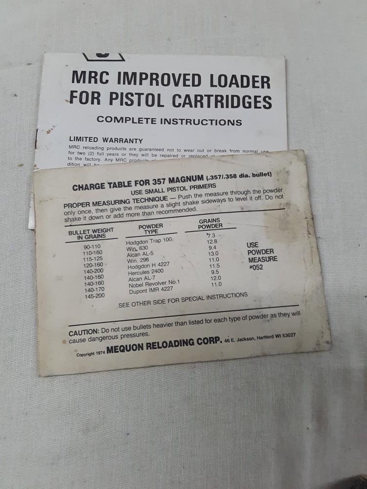 MEQUON MRC / IMPROVED LEE LOADER 357 MAGNUM Reloading set .357 MAG