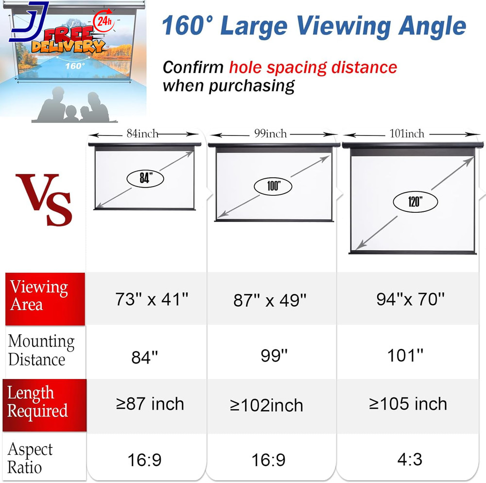 120 Inch Projector Screen Motorized 4:3 HD Electric Rising Projector Screen Pull