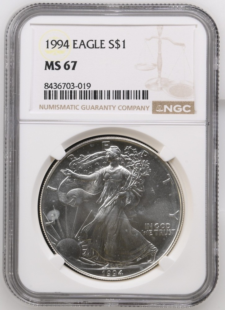 1994 $1 Silver American Eagle--NGC UNC MS67