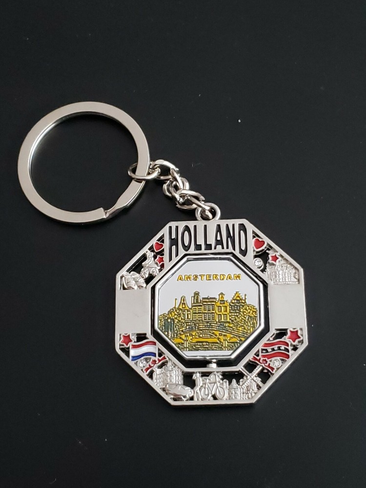 Holland Amsterdam Silver Tone Key Chain Spin