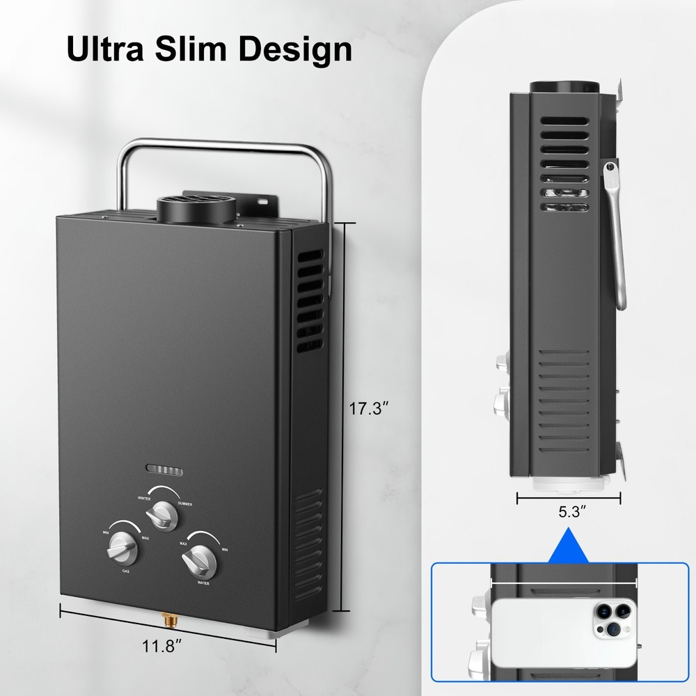 6L 1.58 GPM Portable Gas Tankless Water Heater with Handle for RV Cabin Camping