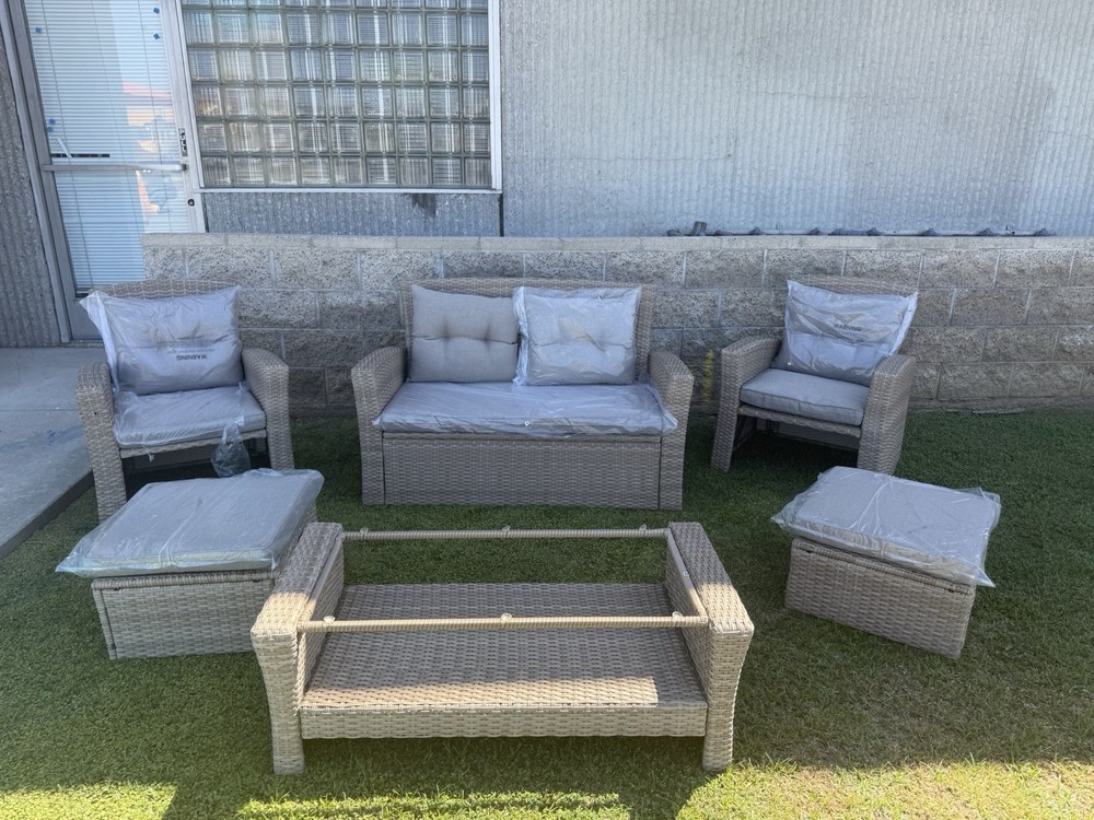 5 Piece Rattan Patio Set Beige