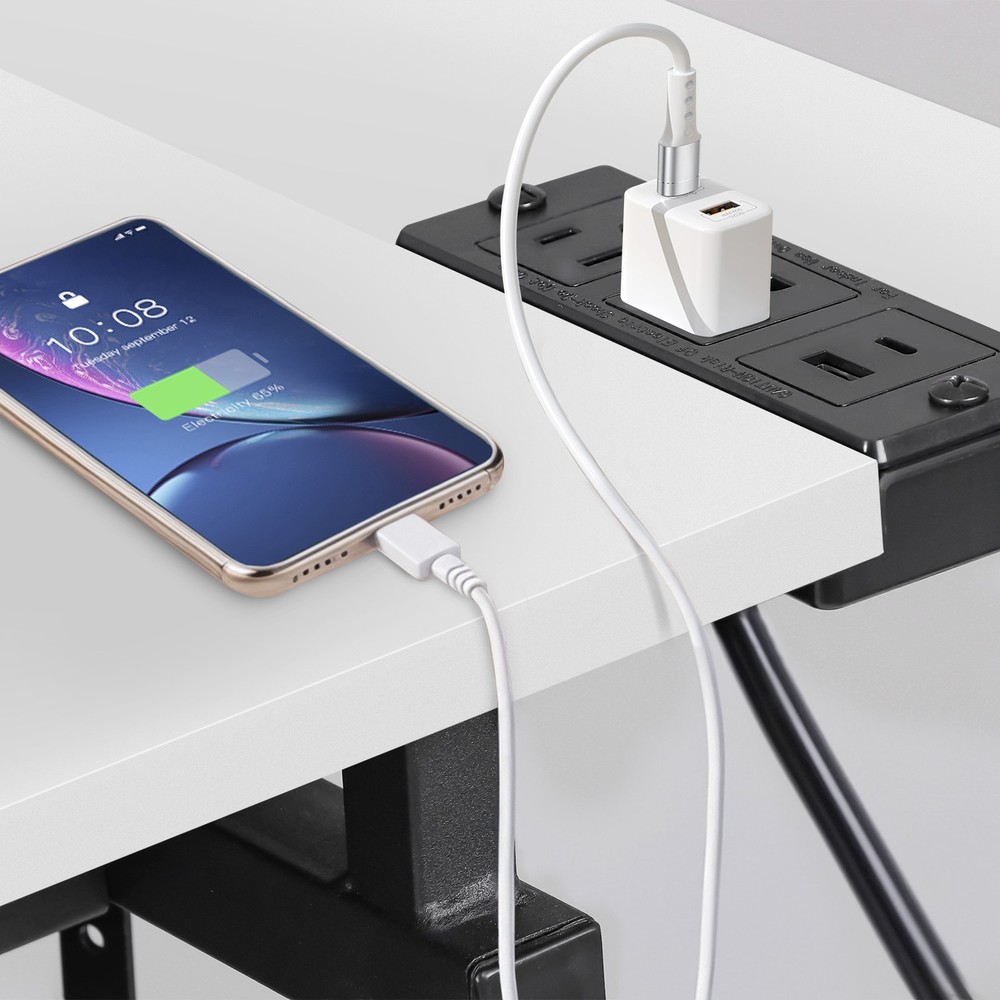 Adjustable Drafting Table Tilting Drawing Desk w/Charging Station & Stool White