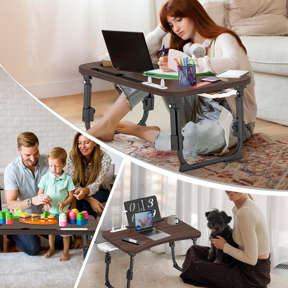 Lap Desk for Bed Adjustable Height, Foldable Bed Table with Storage Drawer, T...