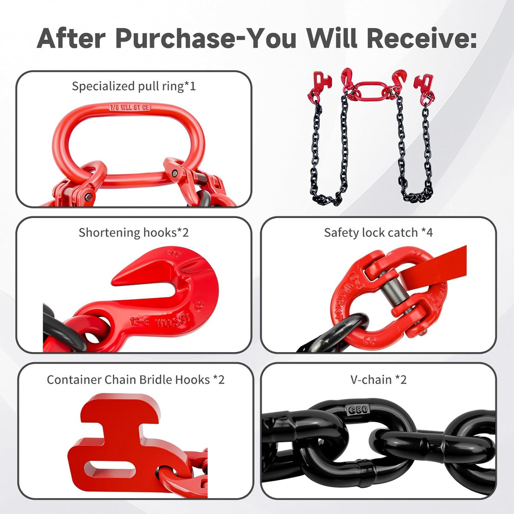 G80 Container Loading Chain (1/2" X 5') - 8800 Lbs Capacity, Hot Dip Galvanized