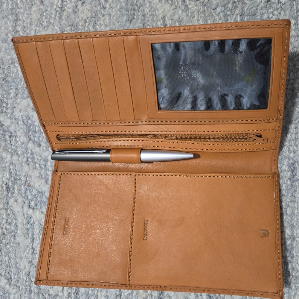 Brown Leather Travel Wallet Organizer Passport Ticket Document Holder