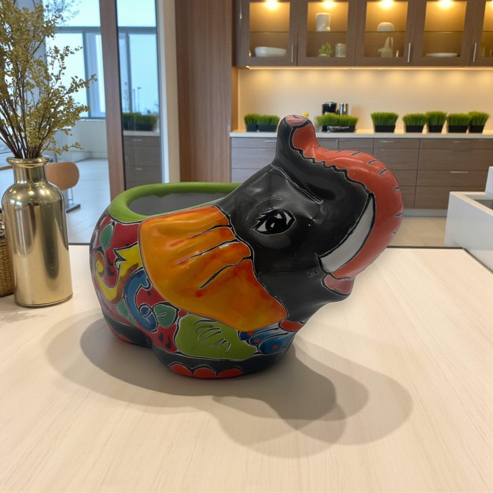 Talavera Elephant Planter | Handcrafted Ceramic Pot