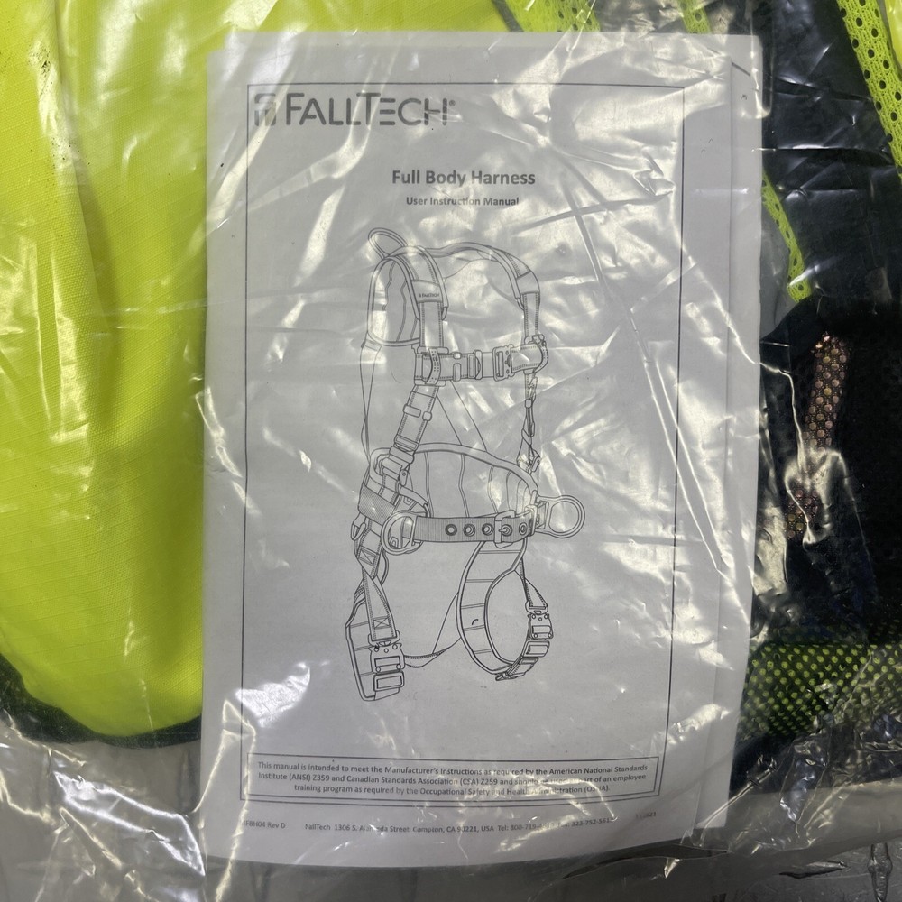 Falltech 7015Sml Full Body Harness, Vest Style, S/M, Polyester, Lime