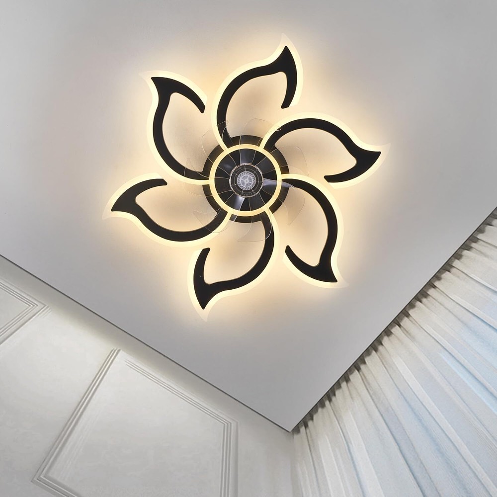 Black Ceiling Fan with Lights, 35" Modern Light 35"-Black