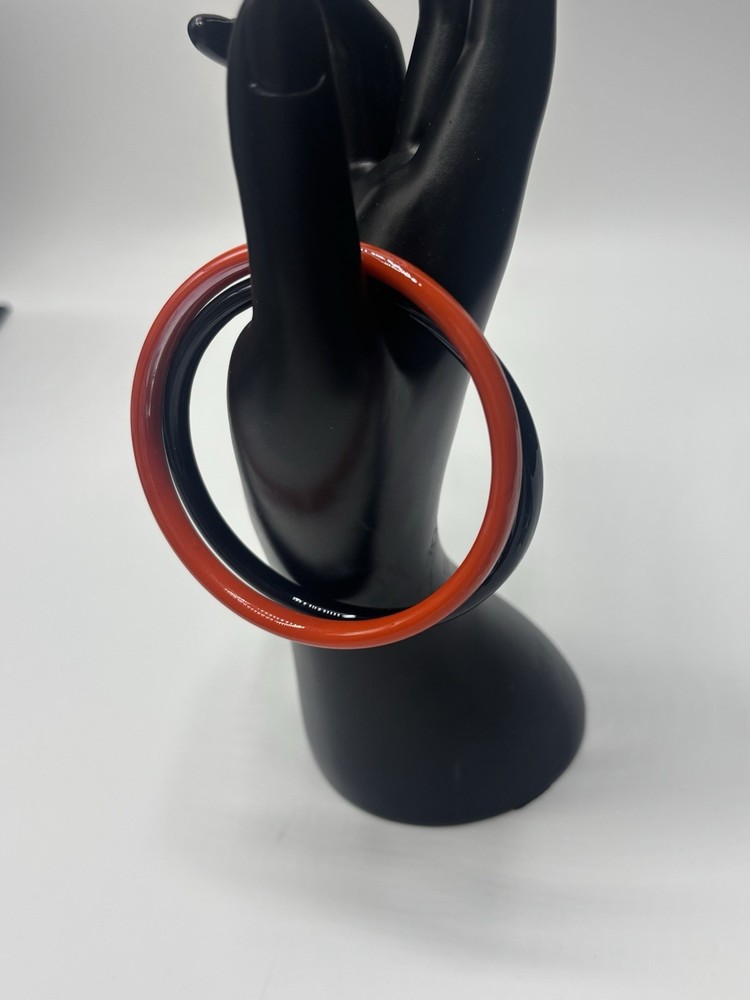 (2) Art Glass Bangle Bracelets Stackable Multi-Colored Orange Black Halloween