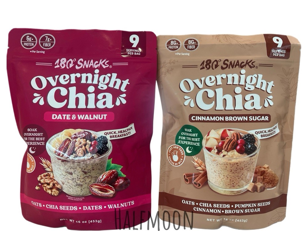180 Snacks Overnight Chia Oats, Date And Walnut & Brown Sugar Pack