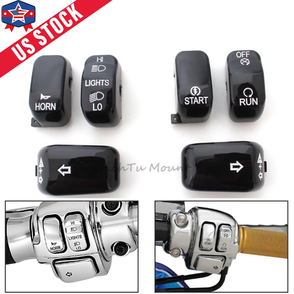 6PCS Hand Control Switch Housing Button Caps For Harley Road King Dyna 1996-2013