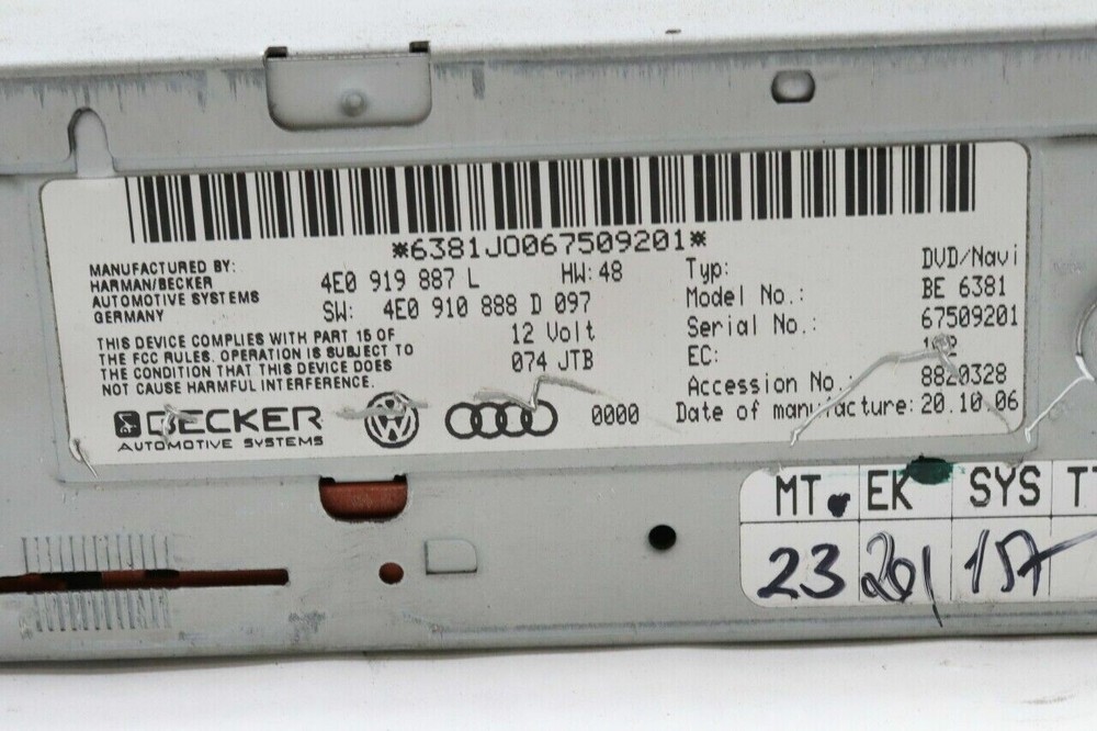 2007 Audi S8 Navigation Dvd Player Reader OEM
