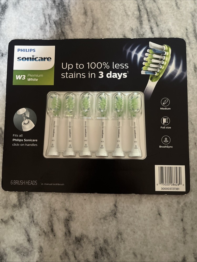 Philips Sonicare Premium White Replacement Toothbrush Heads + BrushSync (6 Pack)