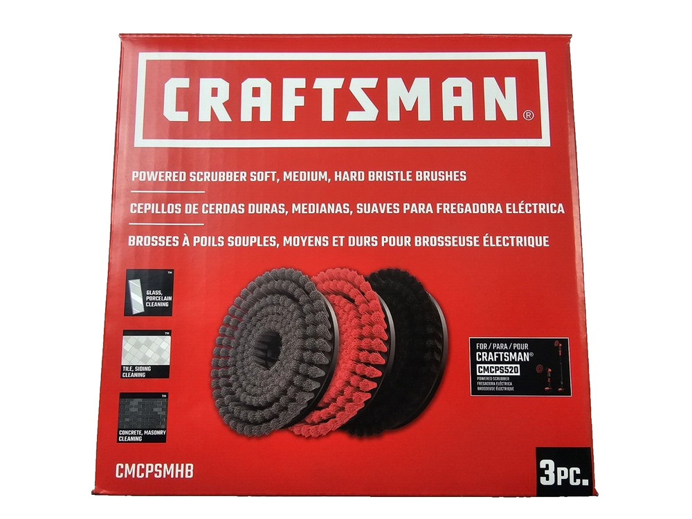 Craftsman Powered Scrubber Soft, Medium & Hard Bristle Brush Set CMCPSMHB 3-pc