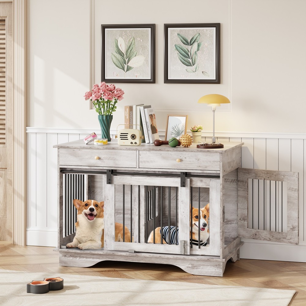 Dog Cage with 2 Storage Draws & Removable Divider for Large/Medium/Small Dogs