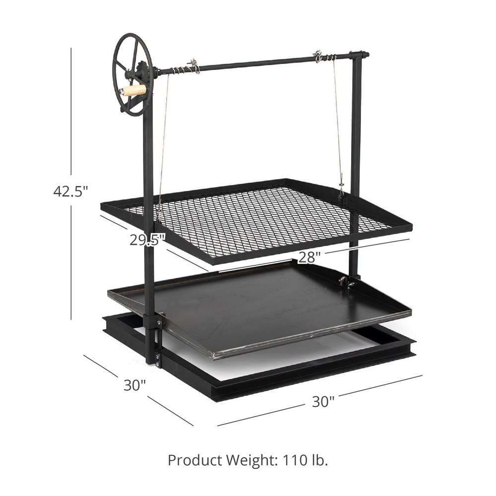 Ash & Ember Adjustable Campfire Asado Grate and Griddle, Open Flame Adjustable