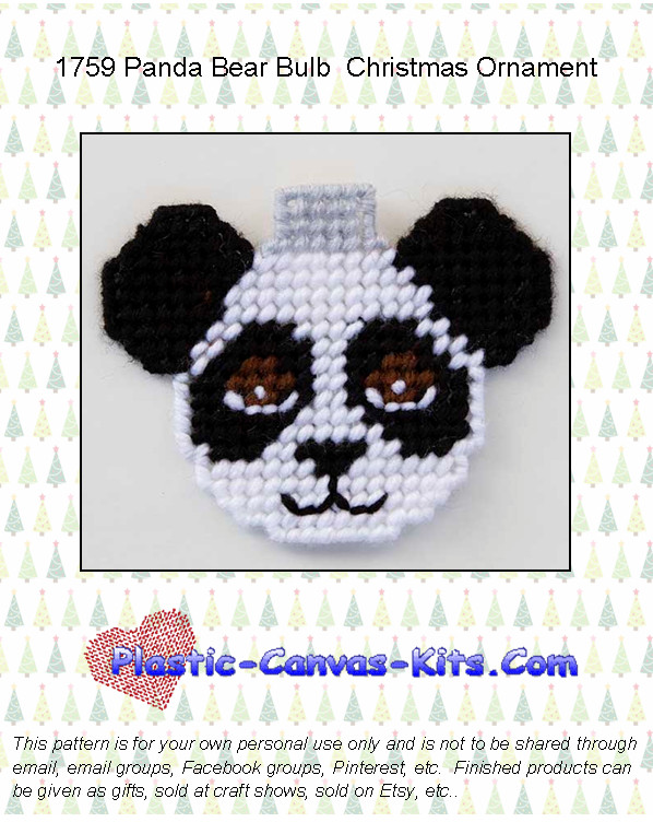 Panda Bear Bulb Christmas Ornament- Plastic Canvas Pattern or Kit