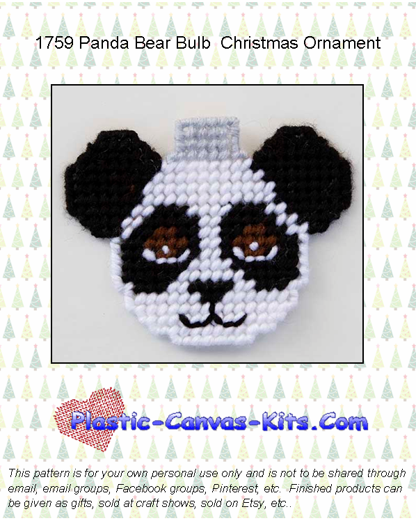 Panda Bear Bulb Christmas Ornament- Plastic Canvas Pattern or Kit
