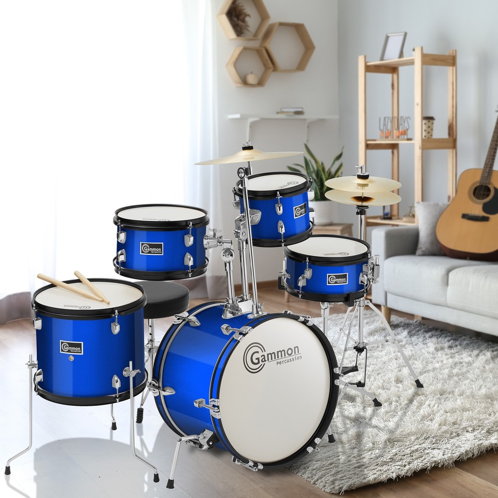 OPEN BOX - 5-Piece Beginner Junior Drum Set w/ Stool & Stands - Blue