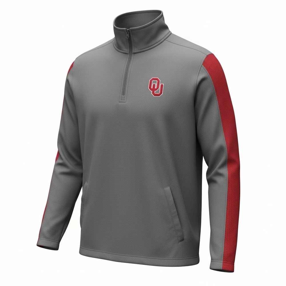 EUC - OU Sooners Oklahoma University Gray Pull Over 3/4 Zip Jacket - Size Small