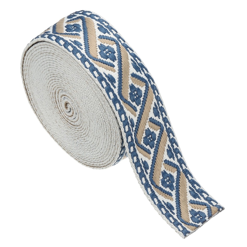 4.75Yards Cotton Webbing Strap 50mm Jacquard Webbing Strap, White-Blue