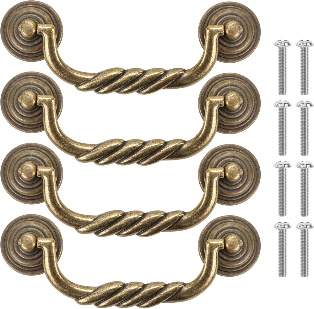 4.5'' C-C Center Drawer Pulls, 4 Pack Antique Bronze Bail Drop Swing Handles for