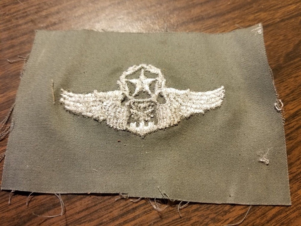 US Air Force Master Navigator Wings Cloth Patch - White on Green