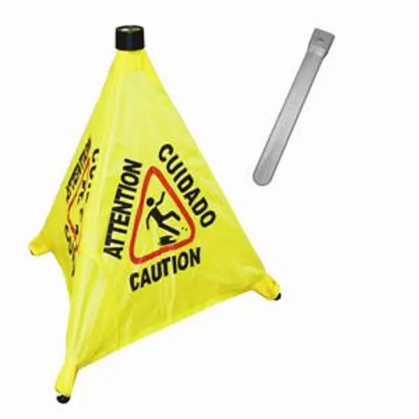 Thunder Group 19-1/2" Triangular Yellow Pop-Up Safety Cone w/ Storage Tube