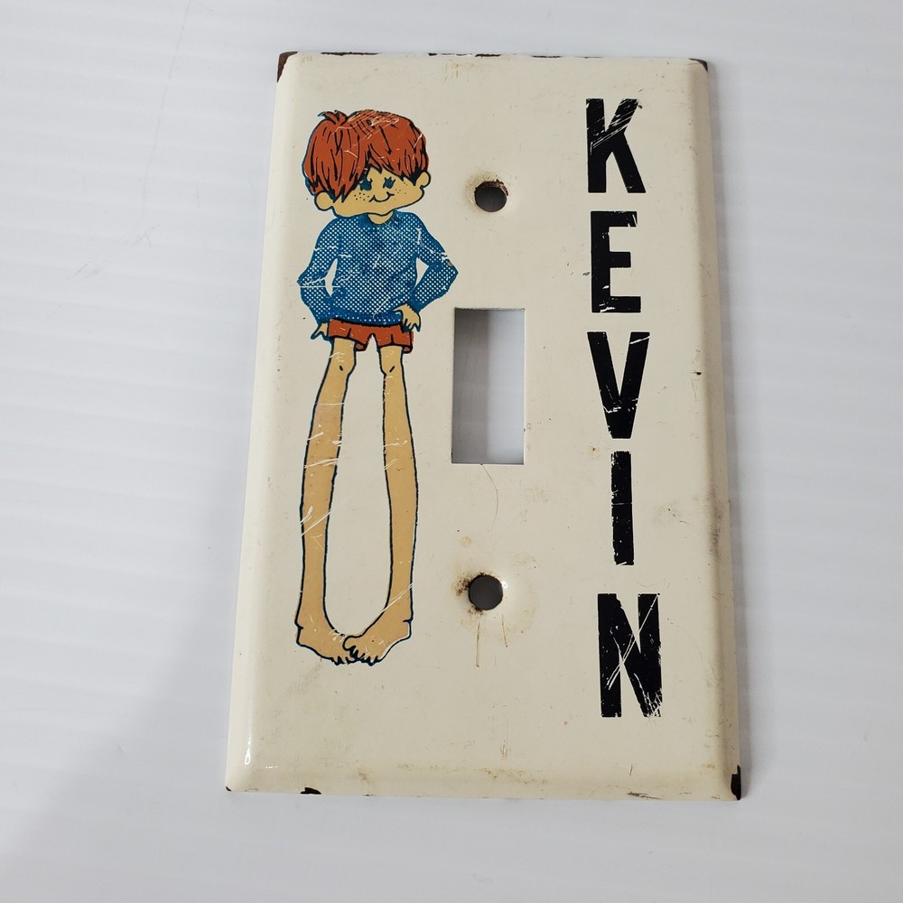 Vintage Enamel Light Single Switch Kevin Character Wall Plate White
