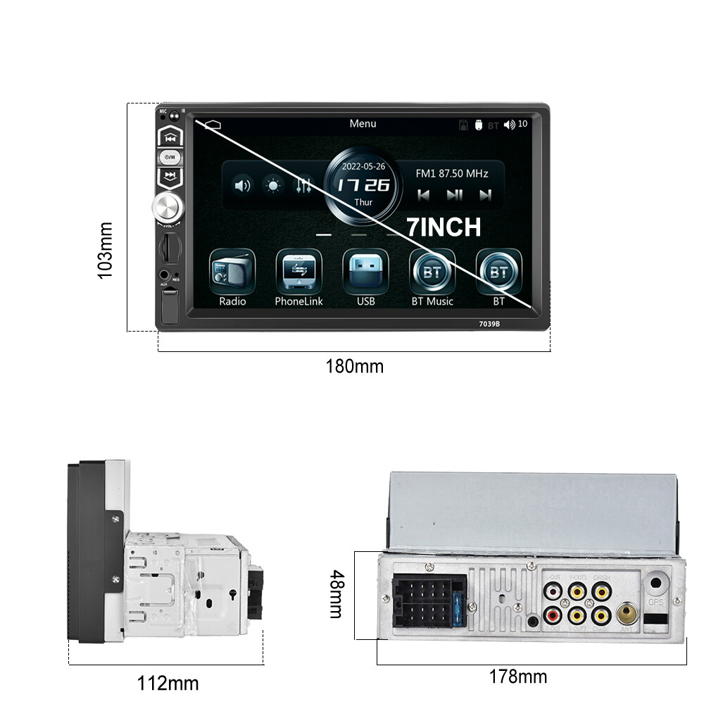 Single 1Din 7" Car Stereo Radio Touchscreen Apple/Android CarPlay Bluetooth FM