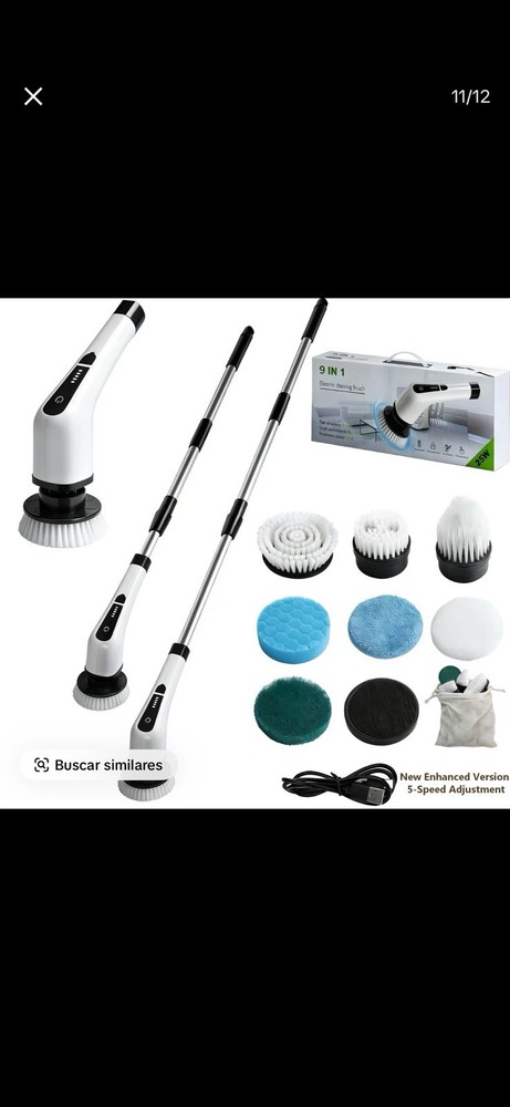 Electric Power Brush, 9 Replaceable Heads, Telescopic Rechargeable USB-C Handle