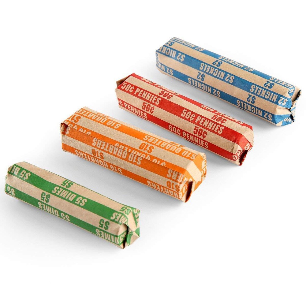 500 Assorted Bundle Flat Striped Coin Wrappers, 125 of Each Assorted