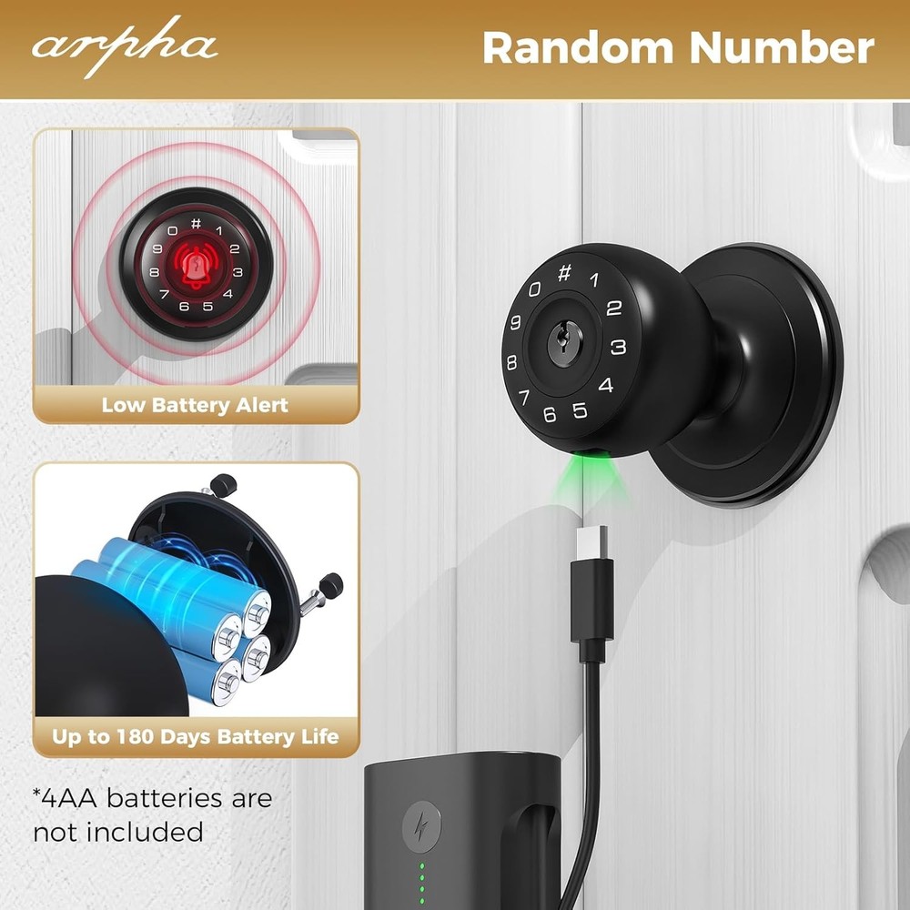 ARPHA Smart Door Lock Knob Auto Keyless Entry AntiPeeping Password Handle